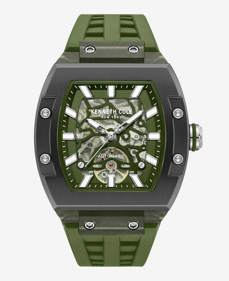 Skeleton Automatic Green Silicone Strap Watch
