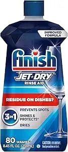Finish Jet-Dry Dishwasher Rinse Aid, Compatible with Dishwasher Detergent, Prevents Spots & Residues, Dries, Shine & Protects, 8.45 oz, 80 Washes.