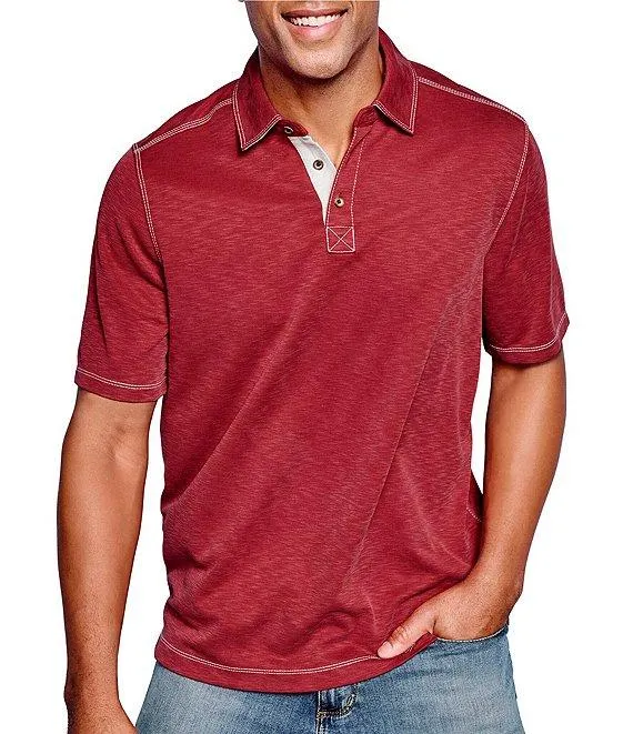 Vintage Solid Slub Short Sleeve Polo Shirt