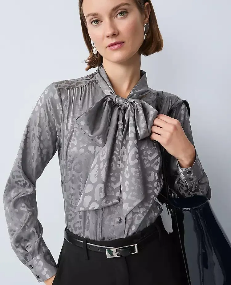 Animal Print Bow Blouse