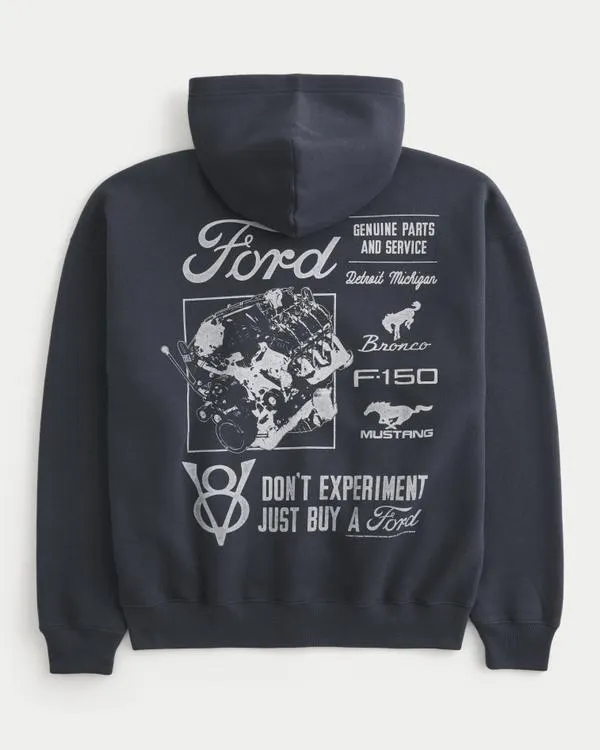 Boxy Zip-Up Ford Graphic Hoodie