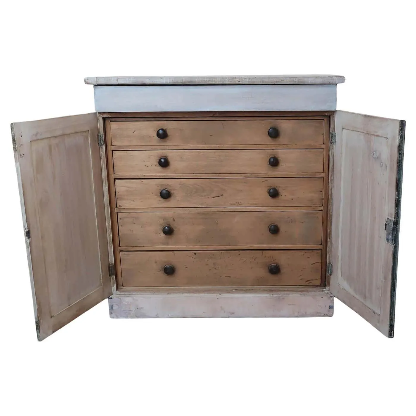 Small Antique Bleached Side Cabinet With Pine Drawers. English C.1830