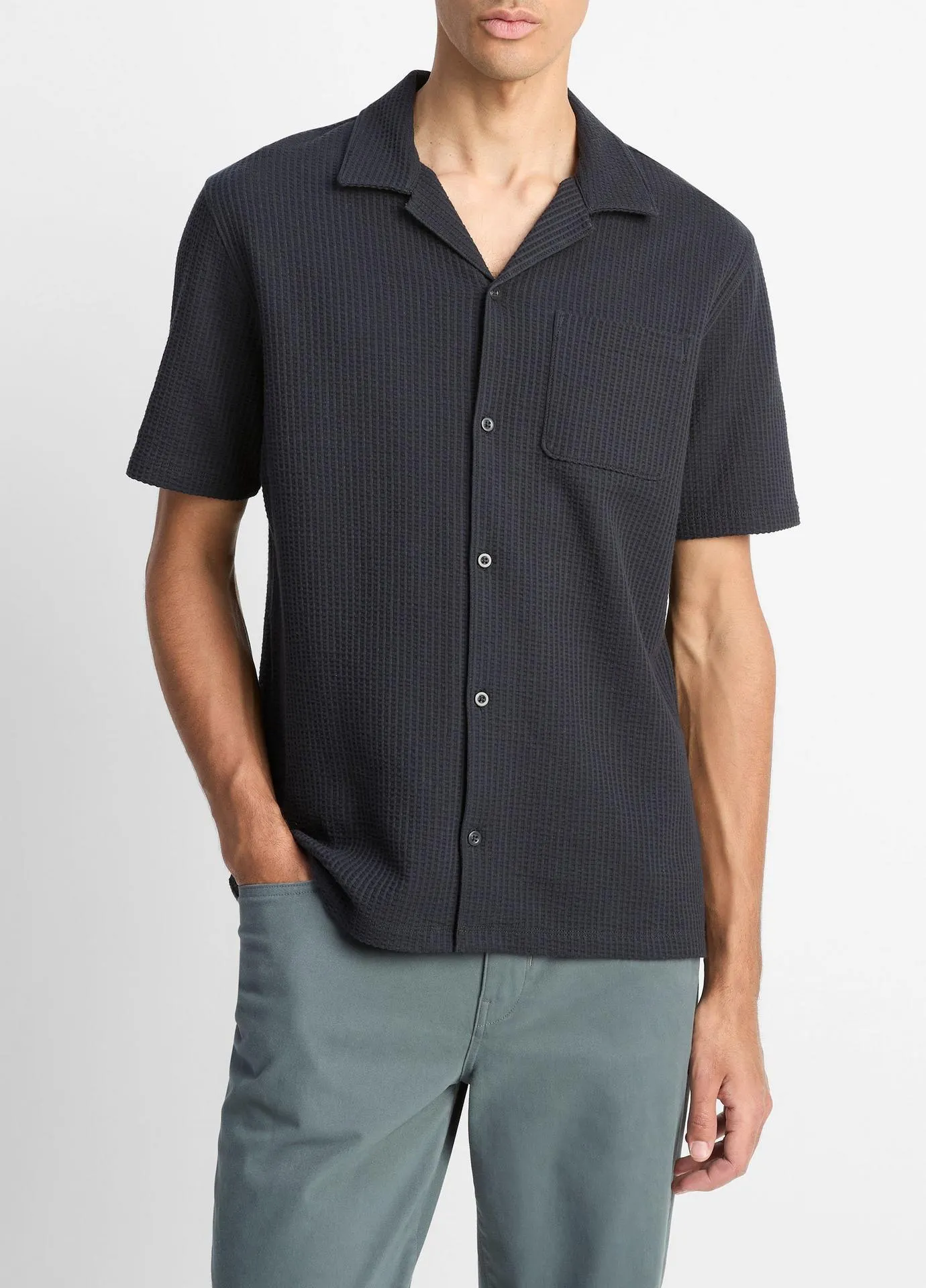 Seersucker-Knit Cotton Cabana Shirt