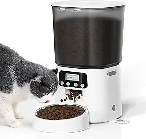 Automatic Cat Feeder,4L Timed Cat Dry Food Dispenser,Pet Feeder up to 6 Meals and 30 Portions per Day,10S Voice Record,Flexible Schedule Timer,Dual Power,Stainless Steel Bowl, for Cats and Small Dogs