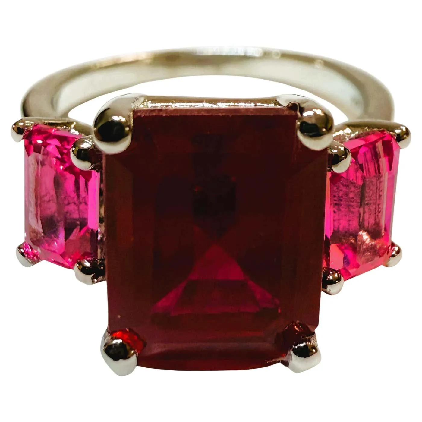 New 6.35 Carat Red & Pink Emerald Diamond Cut Sapphire Sterling Silver Ring
