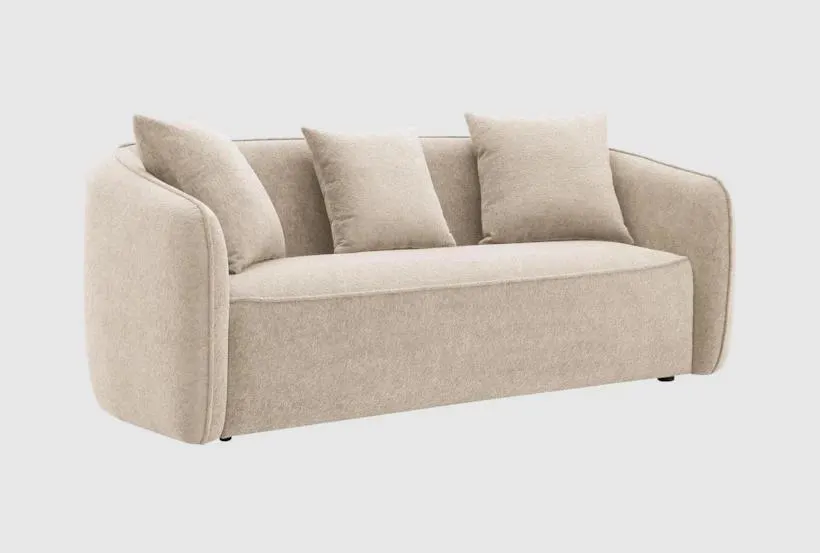 Larissa Beige Chenille Sofa With 3 Pillows