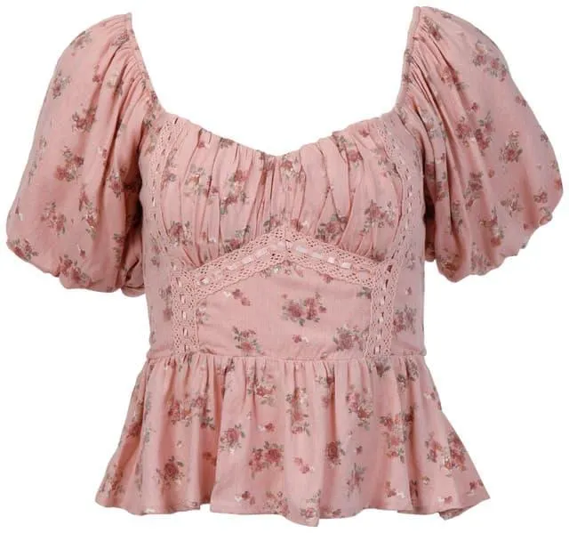 Trixxi Juniors Short Sleeve Printed Woven Top