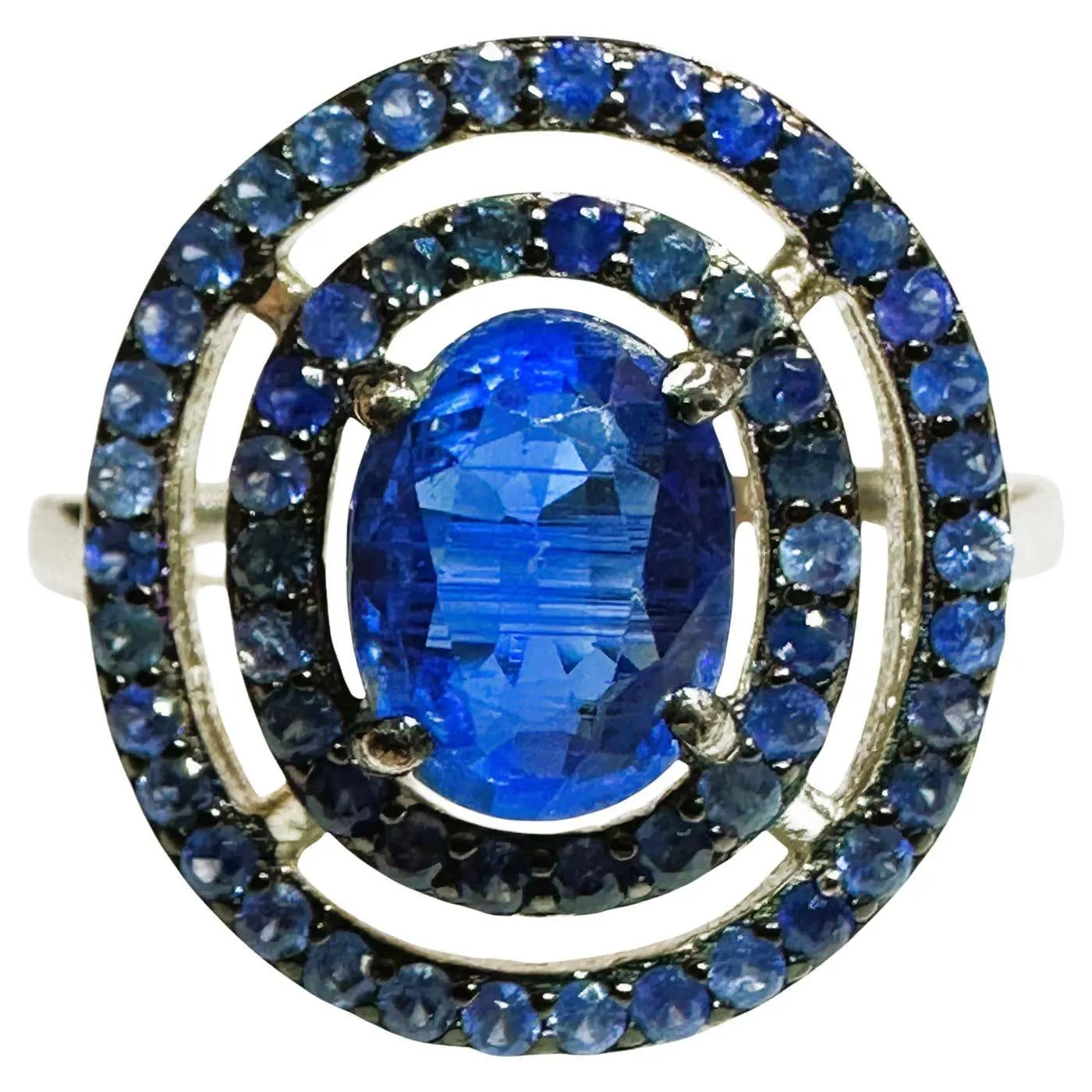 New 1.2 Carat Blue Kyanite and Diamond Cut Blue Sapphire Ring Sz 6.75