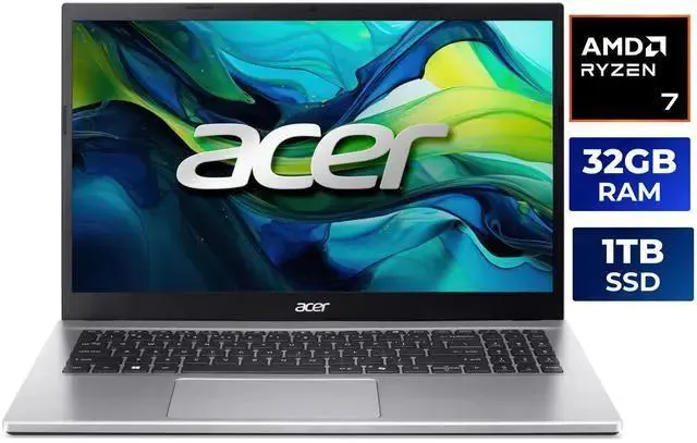 Acer Aspire Go 15 15.6" AMD Ryzen 7 5825U Laptop 32GB DDR4 Memory 1TB PCIe Gen4 SSD, Windows 11 Home AG15-42P-R1R7