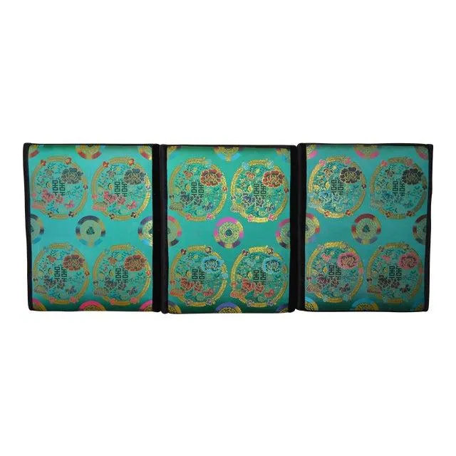 Vintage Turquoise Silk Textile Hanging Headboard / Wall Art