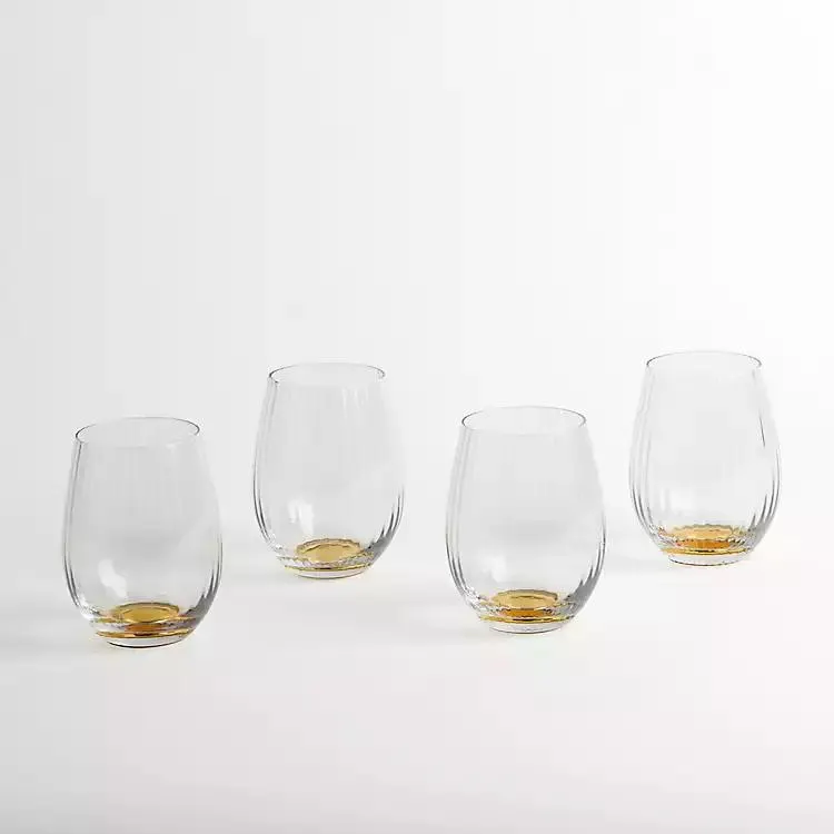 Ripple Gold Base Stemless Wine Glasses, Set of 4