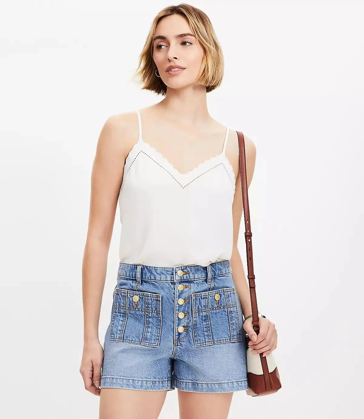 Patch Pocket High Rise Denim Shorts in Classic Indigo Wash