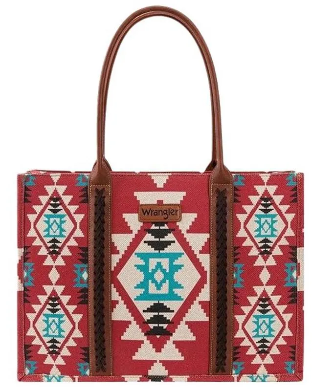 Wrangler Ladies Burgundy Aztec Print Canvas Tote Bag