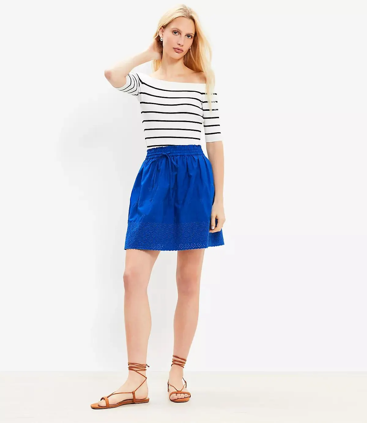 Eyelet Poplin Drawstring Mini Skirt