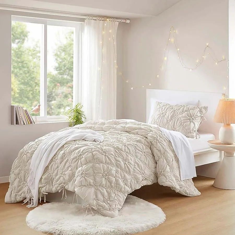 JUJABU Ivory 2PCS Twin Comforter Set for Bedroom