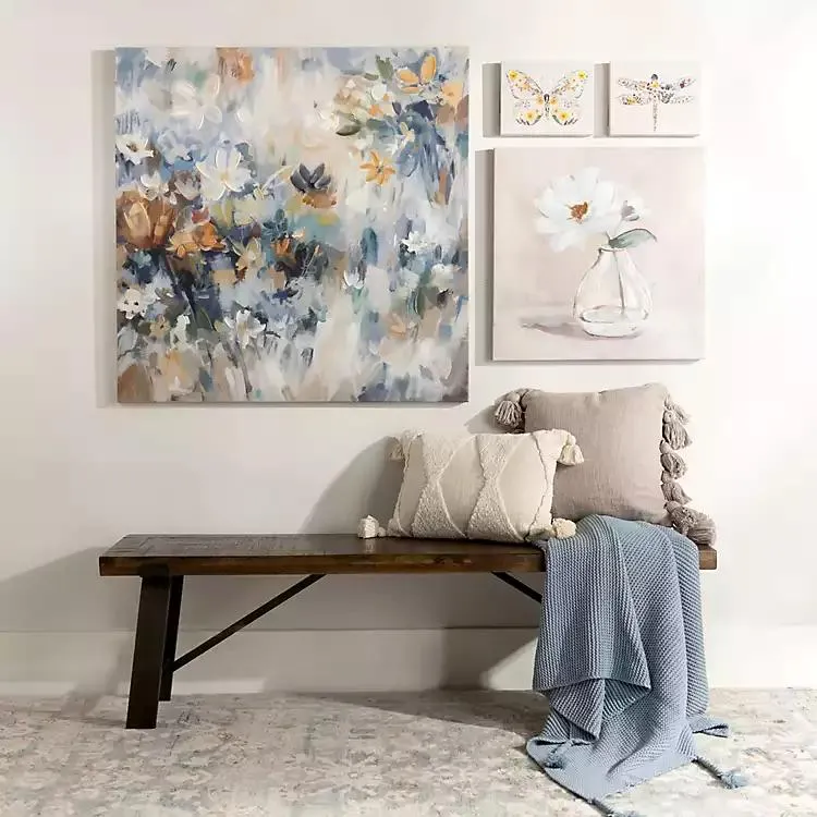 Blue and Orange Blooms Canvas Art Print