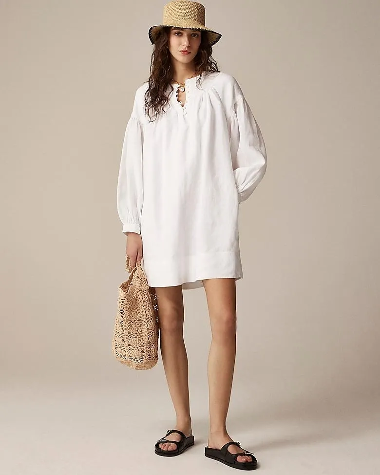 Gathered popover dress in linen
