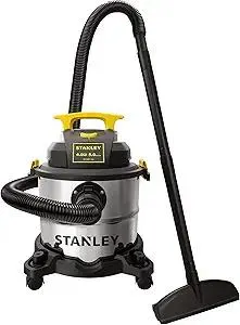 STANLEY Wet/Dry Vacuum SL18115, Stainless Steel Tank, 5 Gallon 4HP Shop Vacuum, Portable Style Ideal for Home/Shop/Jobsite Dust Collection Job with Vacuum Attachments, Silver+Yellow