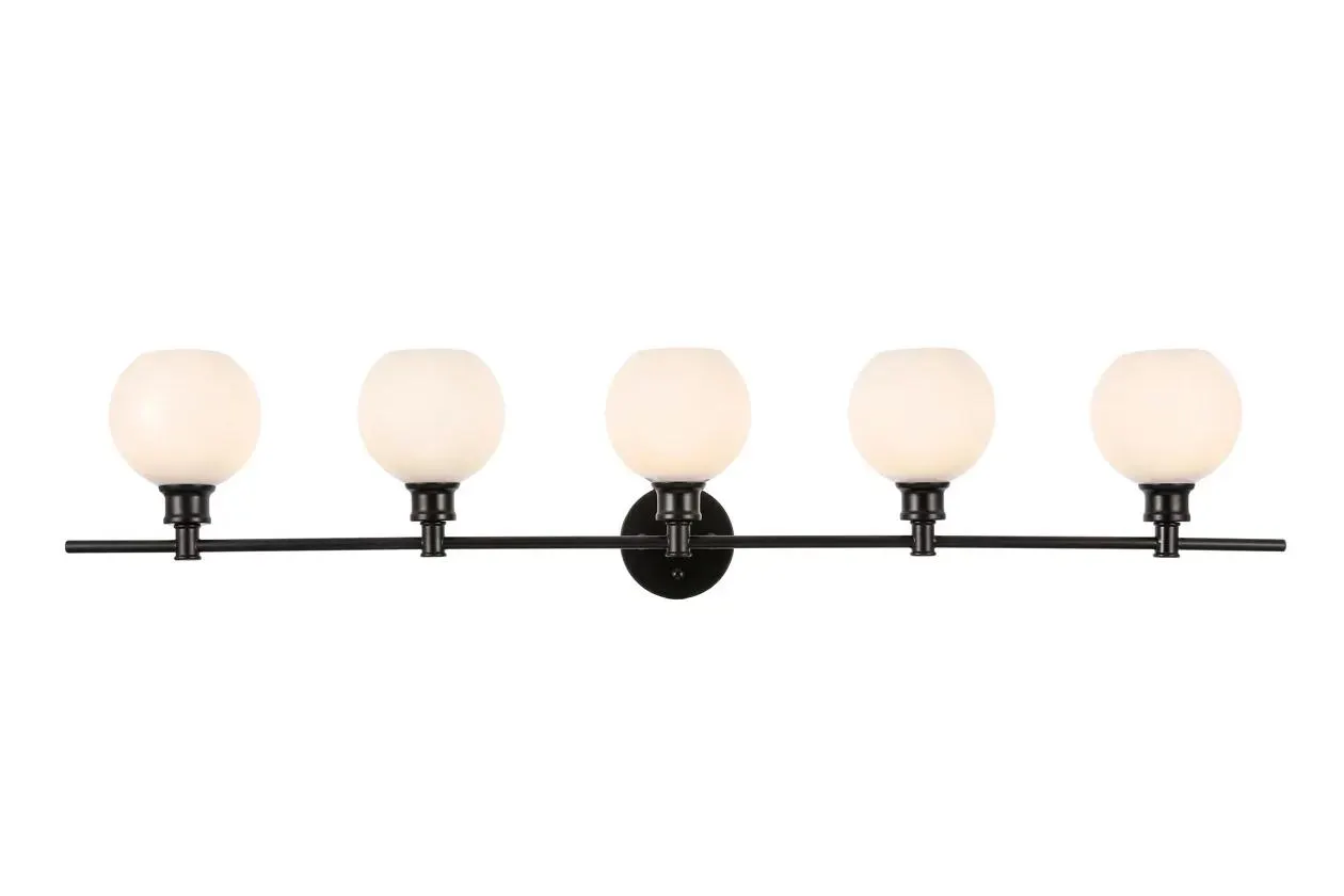 Collier 5 Light Black And Frosted White Glass Wall Sconce