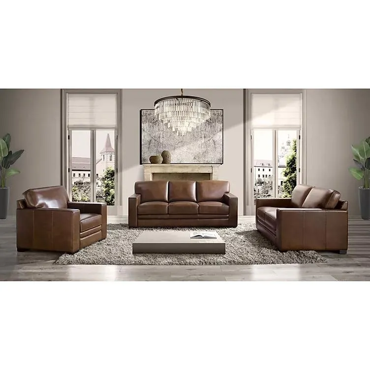 Emery 3-Piece Top-Grain Leather Sofa Set, Assorted Colors
