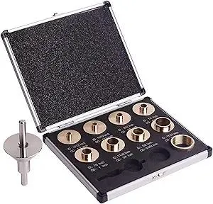 SpeTool Brass Router Template Bushing Guide Set with Centering Pin&Cone for Porter Cable Style Router Sub Bases, 10-Piece Solid Router Guide Bushing Includes Aluminum Carrying Case
