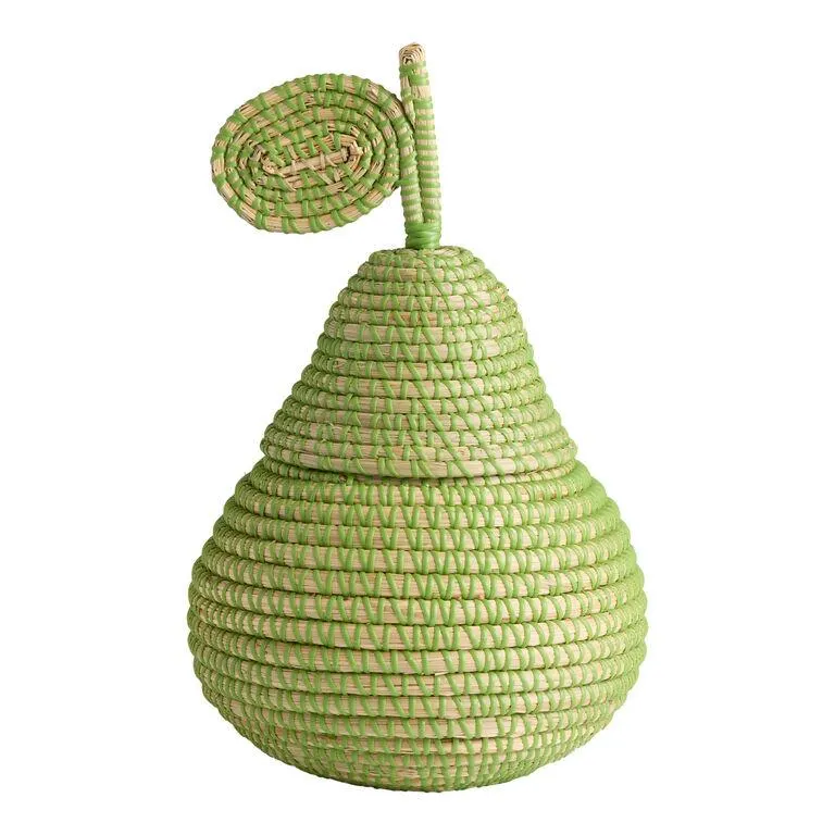 Green Seagrass Pear-Shaped Basket with Lid
