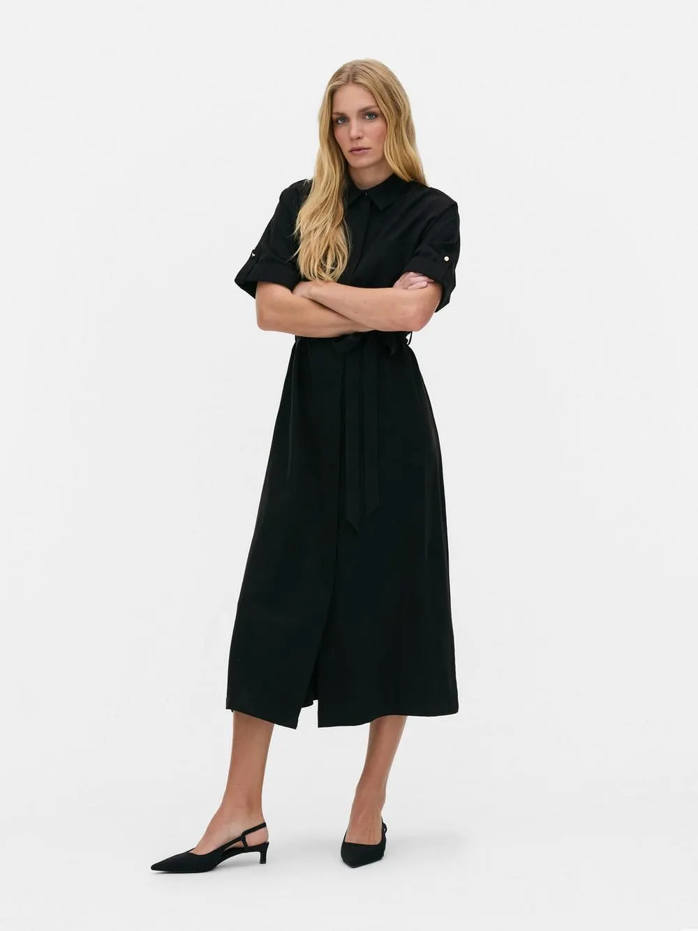 Midi-Blusenkleid mit Gürtel