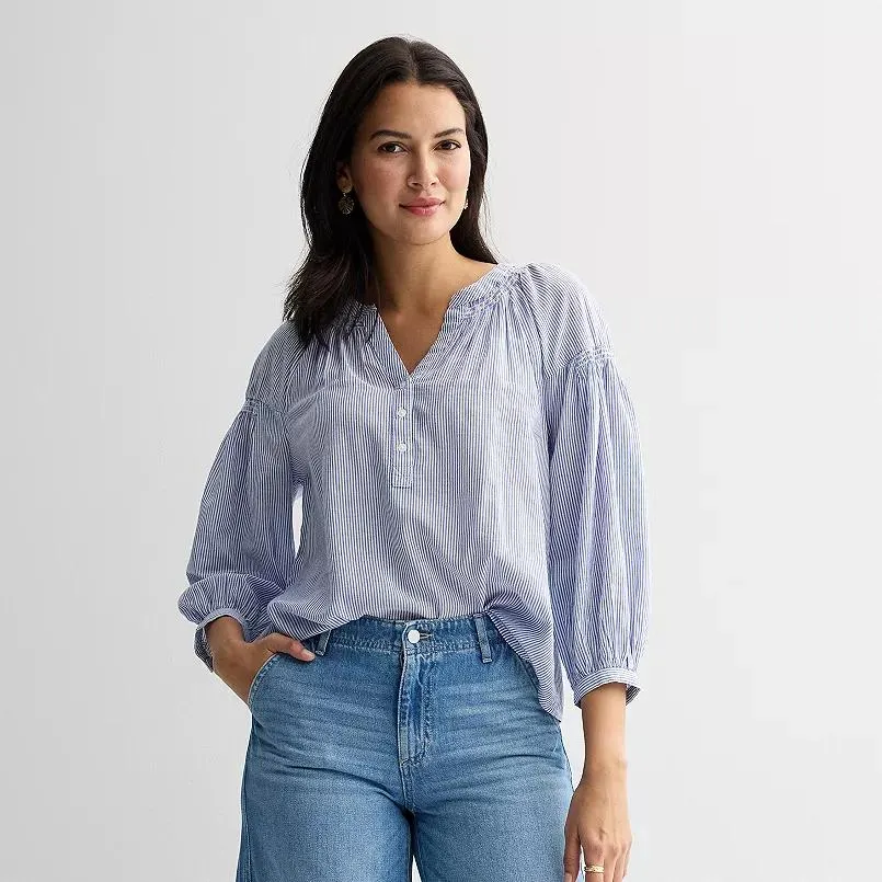 Women's Sonoma Goods For Life® Smocked Quarter Sleeve Henley Top