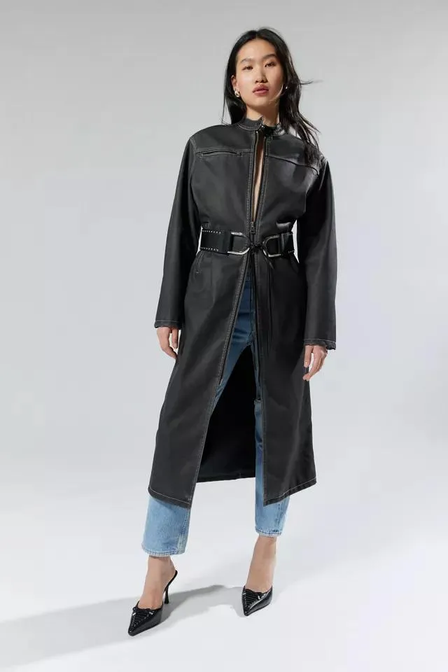 Silence + Noise Riley Faux Leather Moto Trench Coat