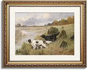 ARPEOTCY Vintage Gold Framed Wall Art, Retro River Landscape Paintings, Canvas Prints Artwork with Antique Frame, Victorian Wall Picture Decor for Room Gallery Living Room, 13x16 inch