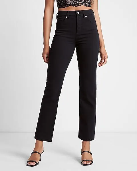 High Waisted Black Straight Ankle Jeans