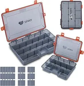RUNCL Fishing Tackle Box, Waterproof Airtight Stowaway, 3600/3700 Tray Tackle Box with Adjustable Dividers, Plastic Storage Organizer(3700 and 2pcs smaller 3600)