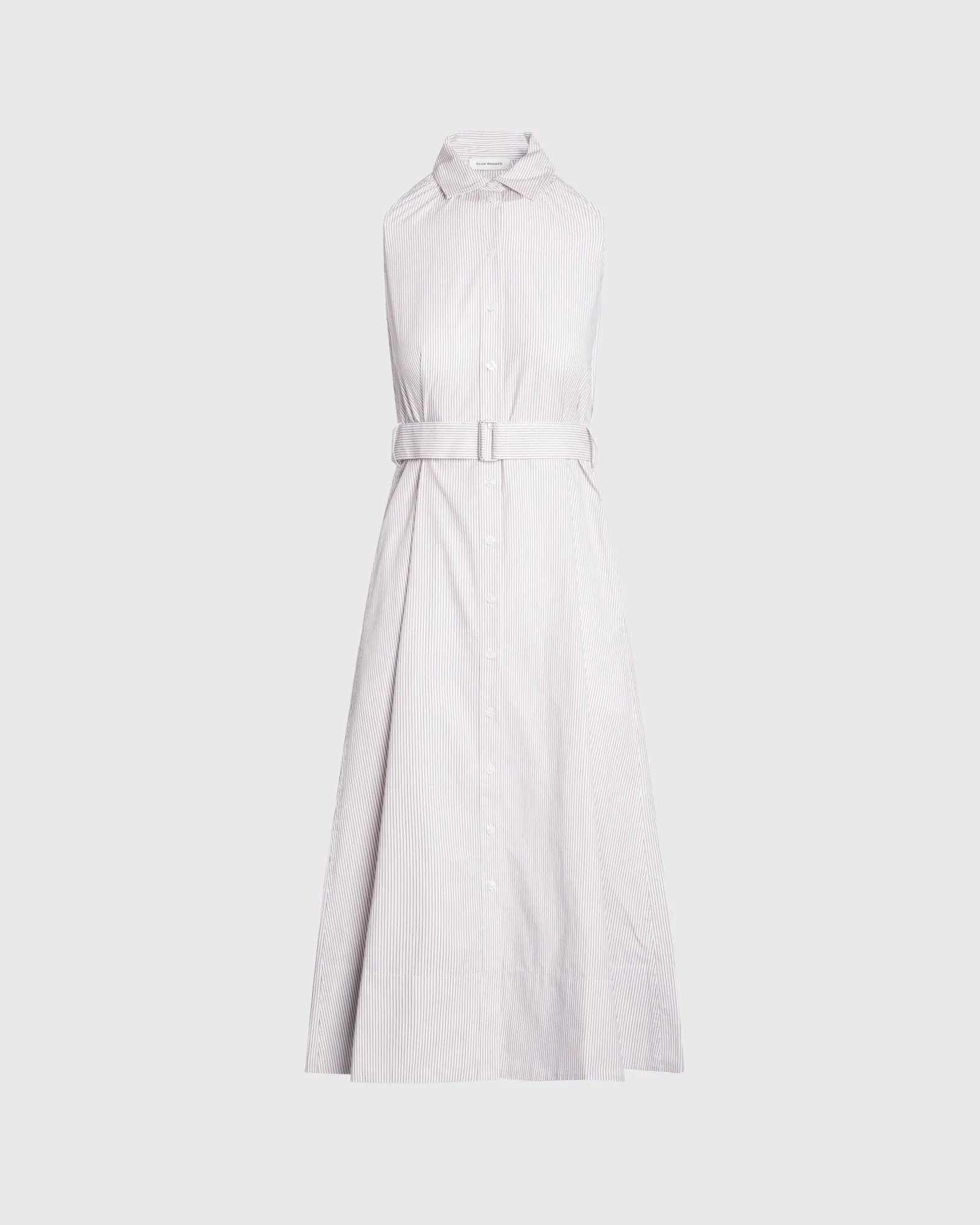 Striped Sleeveless Collared Shirt Dress