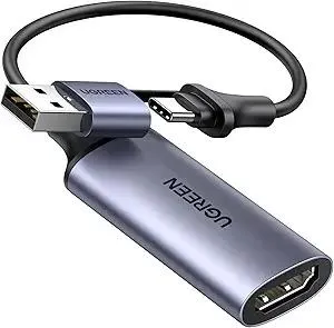 UGREEN Full HD 1080P Capture Card 4K HDMI to USB 2.0 HDMI Video Capture Card USB-A/USB-C Audio Recording for Gaming, Streaming, Teaching Compatible with Switch 2/Xbox/PS4/PS5/Camera