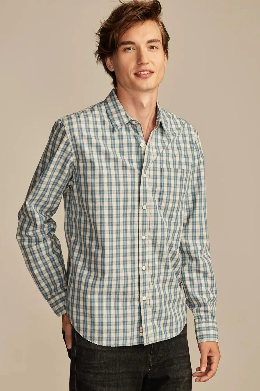 plaid one pocket poplin long sleeve shirt