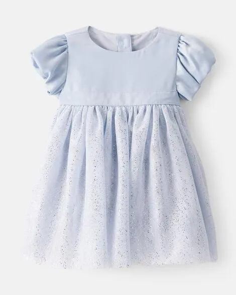 Baby Girl Short-Sleeve Tulle Occasion Dress - Blue
