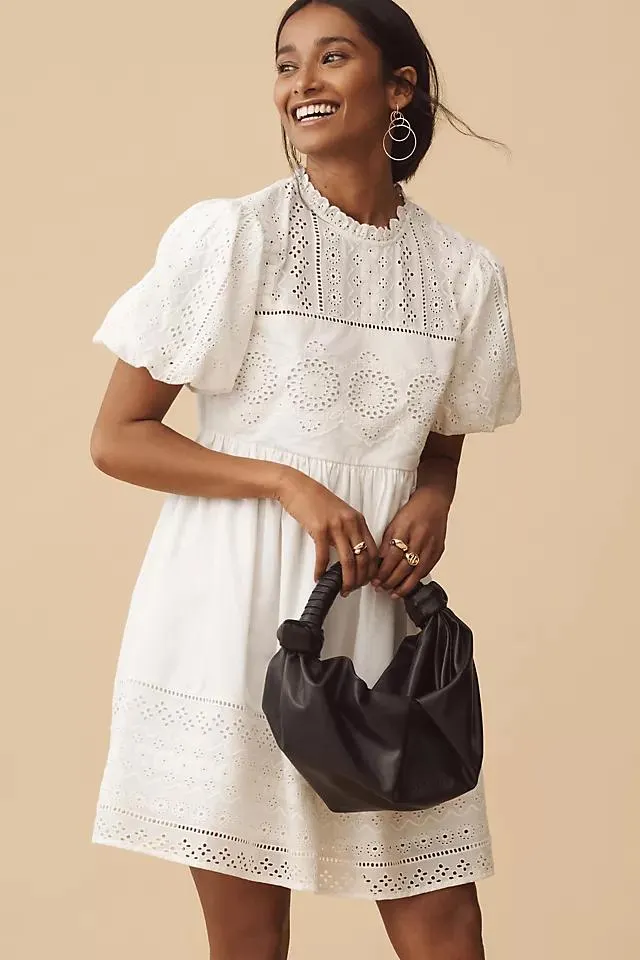 Forever That Girl Puff-Sleeve Lace Babydoll Mini Dress