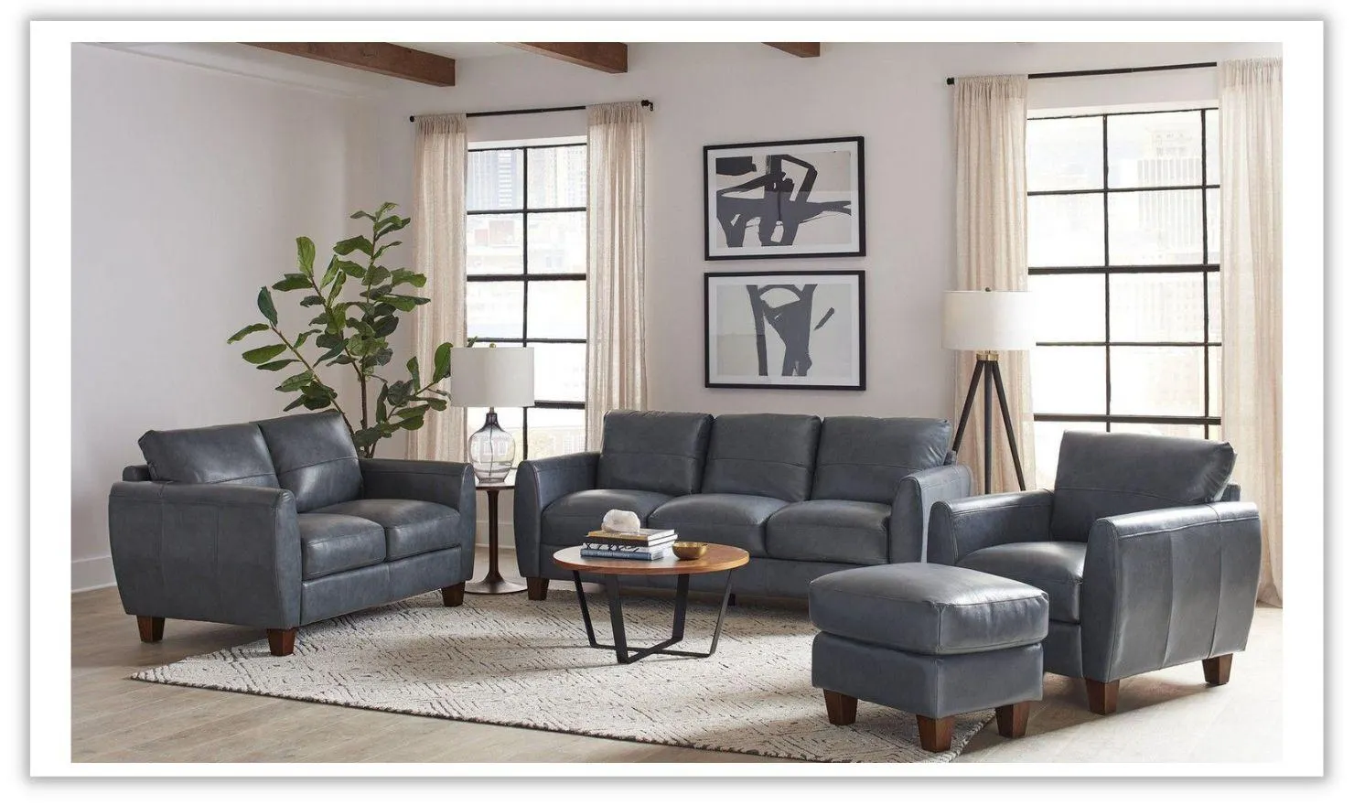 Leather Italia Traverse 3-Seater Blue Leather Sofa