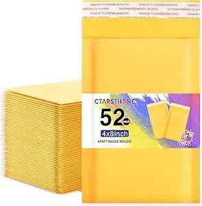 52Pack Yellow 4x8inch Kraft Bubble Mailers Small Business Mailing Packages Self-Sealing Paper Envelopes, Mailer Shipping package Strong Adhesion Padded Envelopes for Jewelry Makeup Supplies