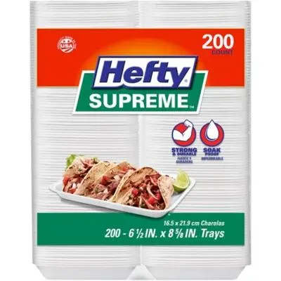 Hefty Supreme Foam Charola Trays, 6.5" x 8.625" 200 ct.