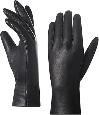 Harssidanzar Women's Nappa Lambskin Genuine Soft Leather Lined Cashmere Gloves GL006