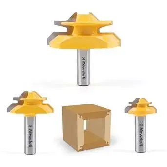 Newdeli 3PCS 45 Degree Lock Miter Router Bit Set 1/2 Inch Shank for 1/2”, 3/4", 1" Cutting Height Joint Router Bits for Creating Lock Miter Joint