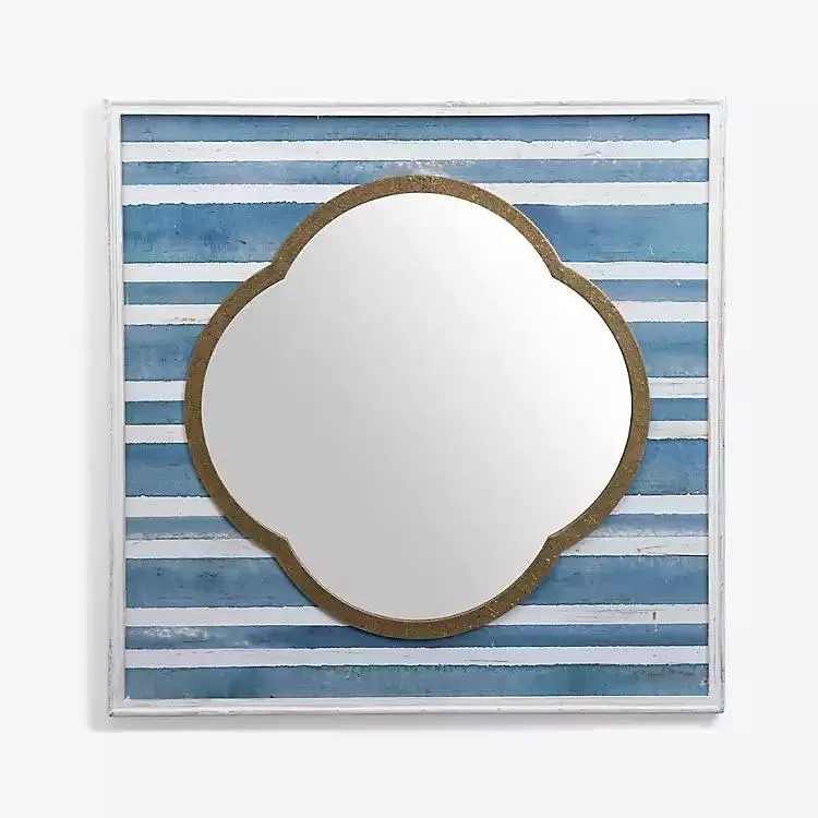 Blue and White Striped Wall Mirror