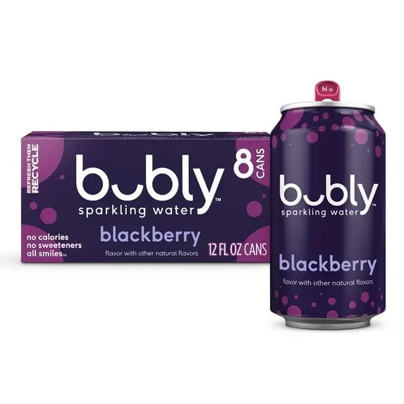 bubly Blackberry Sparkling Water, 12 fl oz, 8 Pack Cans