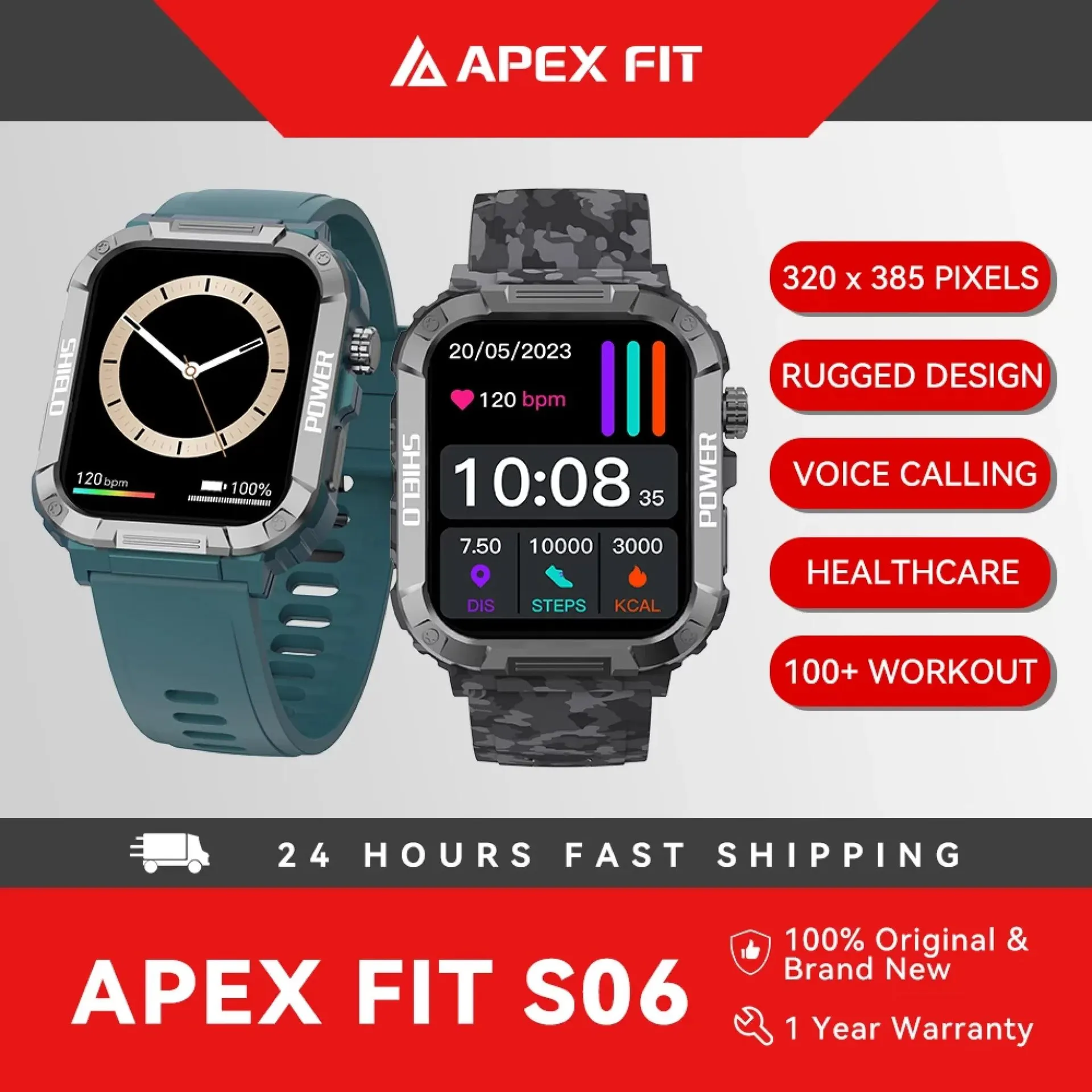 Reloj inteligente Apex Fit Sport S06 con pantalla táctil completa de 1.91 pulgadas, llamadas Bluetooth, rastreador de actividad física al aire libre, resistente al agua IP68