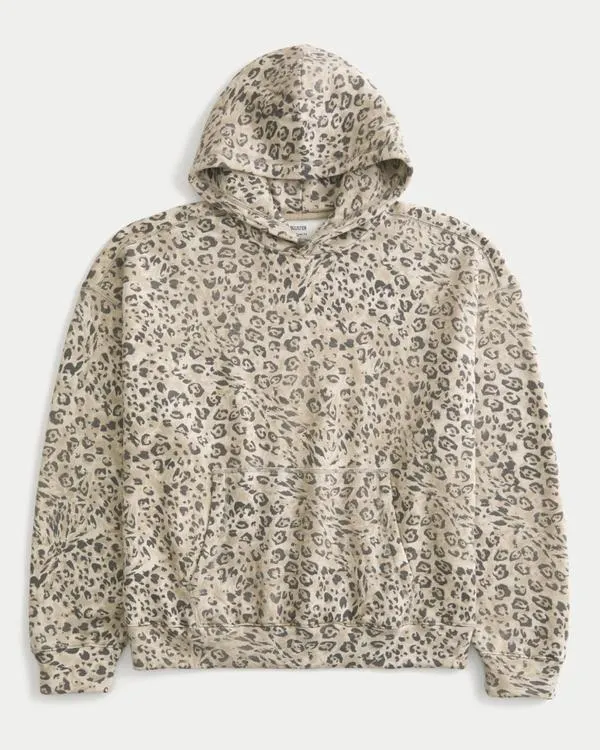Leopard Print Baggy Cinch Hoodie