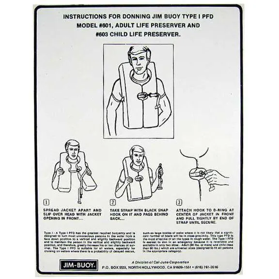 Type I Life Preserver Donning Placard