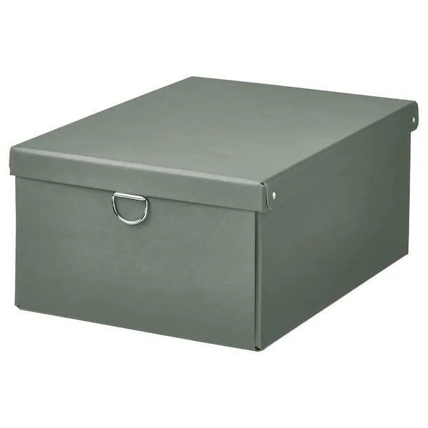 Storage box with lid, gray-green,