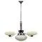 Vintage Art Deco Chrome Pendant Light with Cream Opaline Glass Shades, 1930s