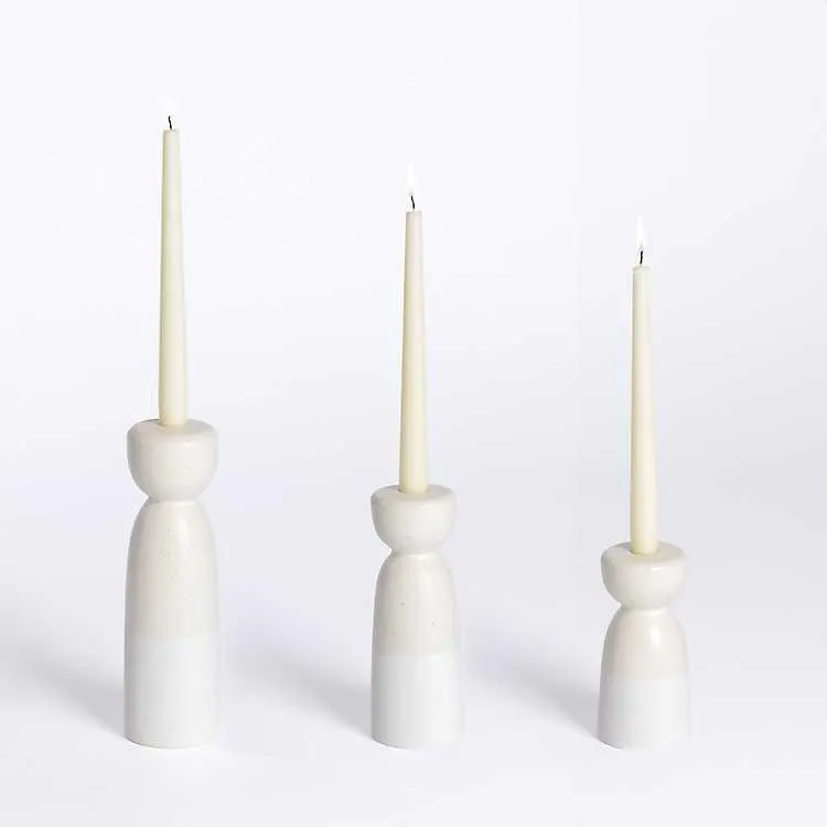 Ivory Ceramic Taper Candle Holders, Set of 3